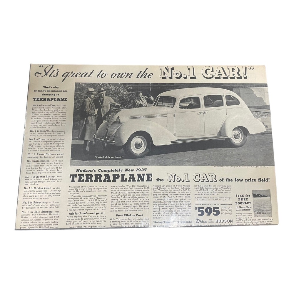 Hudson Terraplane Vintage‎ 1937 Car Ad Automobile Magazine Print